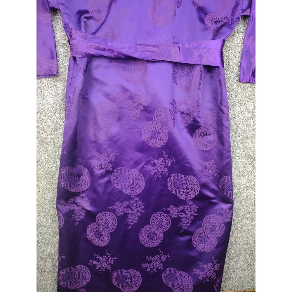 Vintage Japanese Belted Kimono Silky Dark Purple W Huge Butterfly Robe MCM 70's - Picture 11 of 16